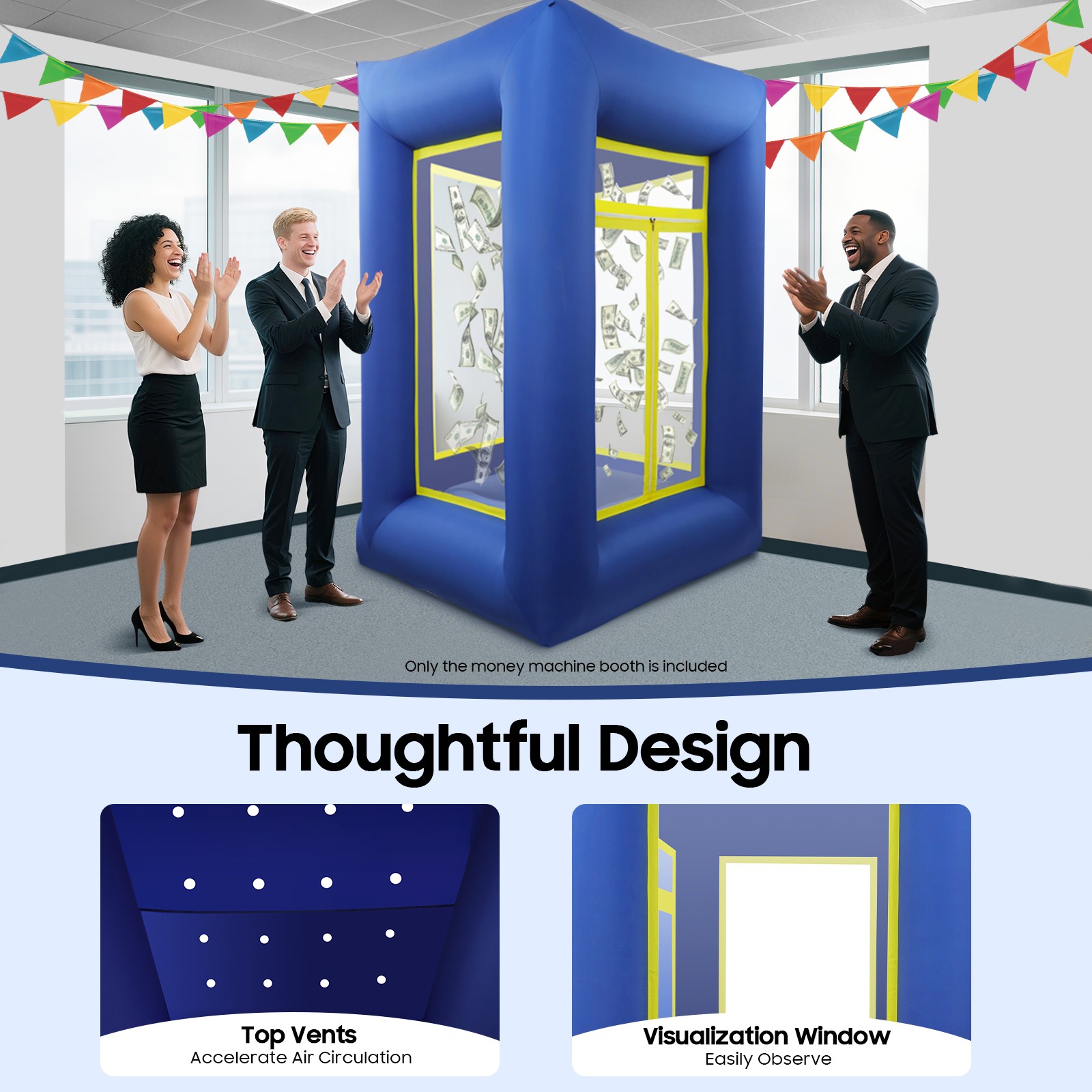 Inflatable Money Machine Booth 78.74*42.52*106.3in Cash Grab Game Cube