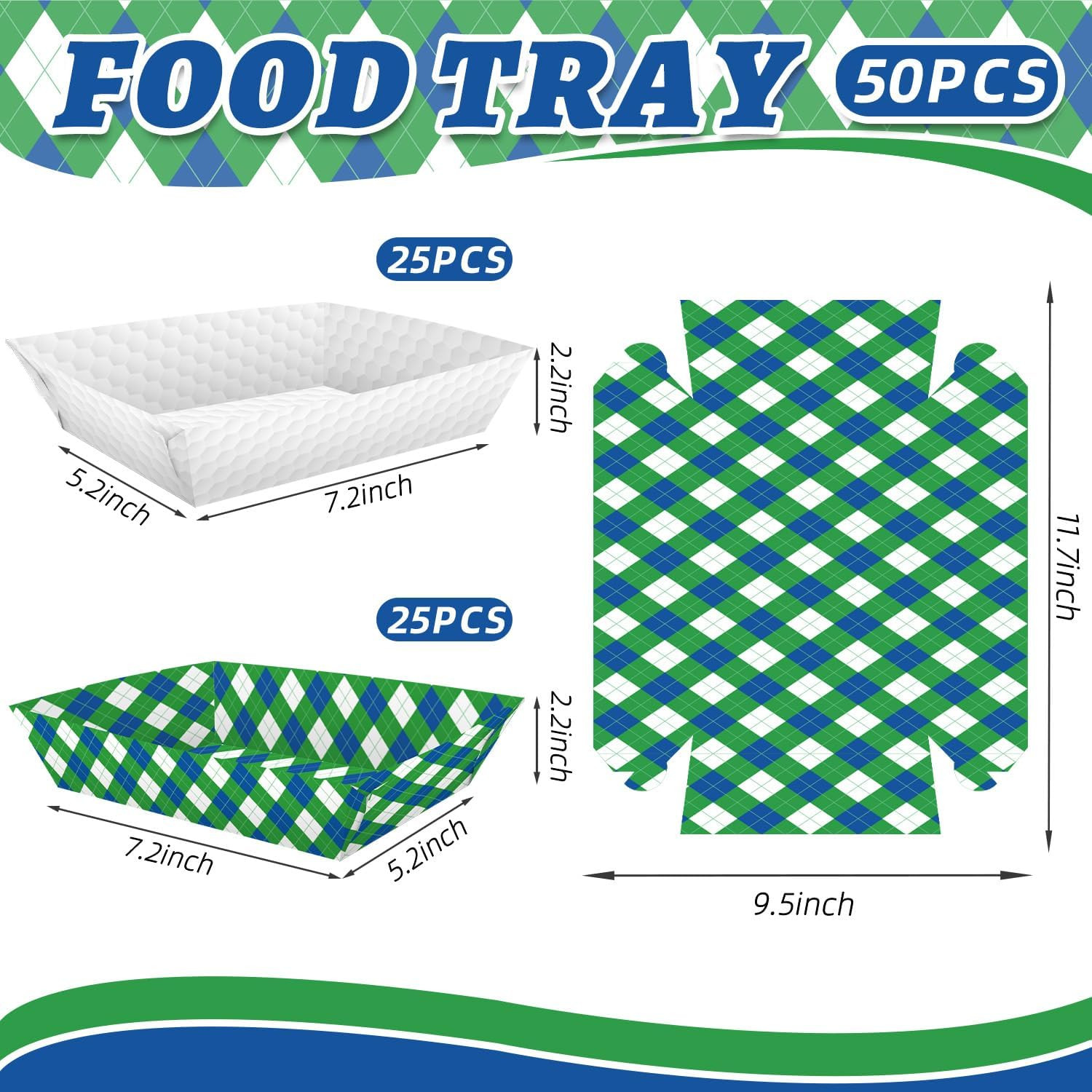 50 Pcs Golf Party Food Trays – Disposable Paper Food Boats – Golf Theme Snacks S
