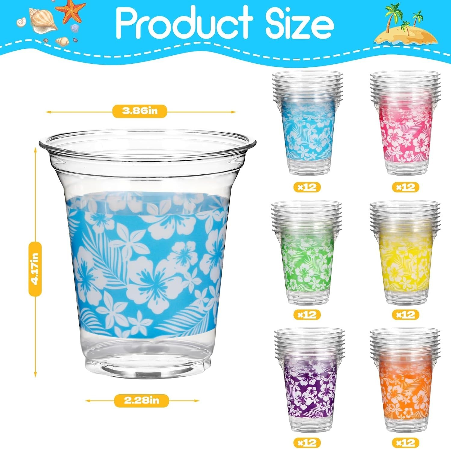 72-Pack 14oz Hawaiian-Themed Disposable Party Cups – Perfect for Any Occasion