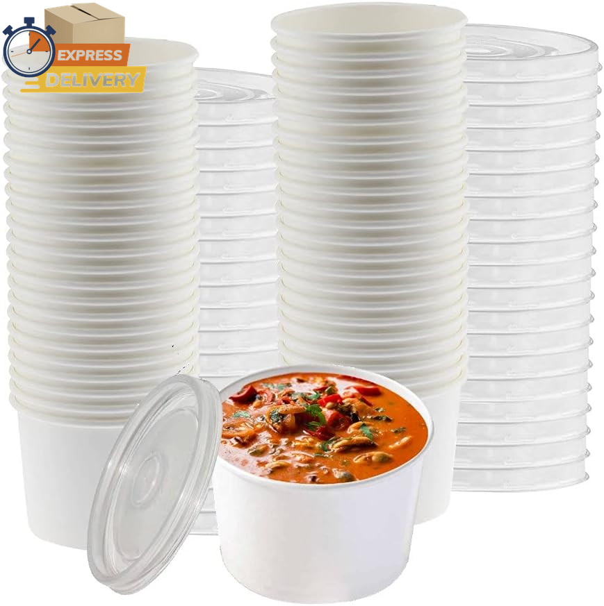 16Oz Paper Soup Containers with Lids, Disposable Soup Bowls, 50 Count 👌