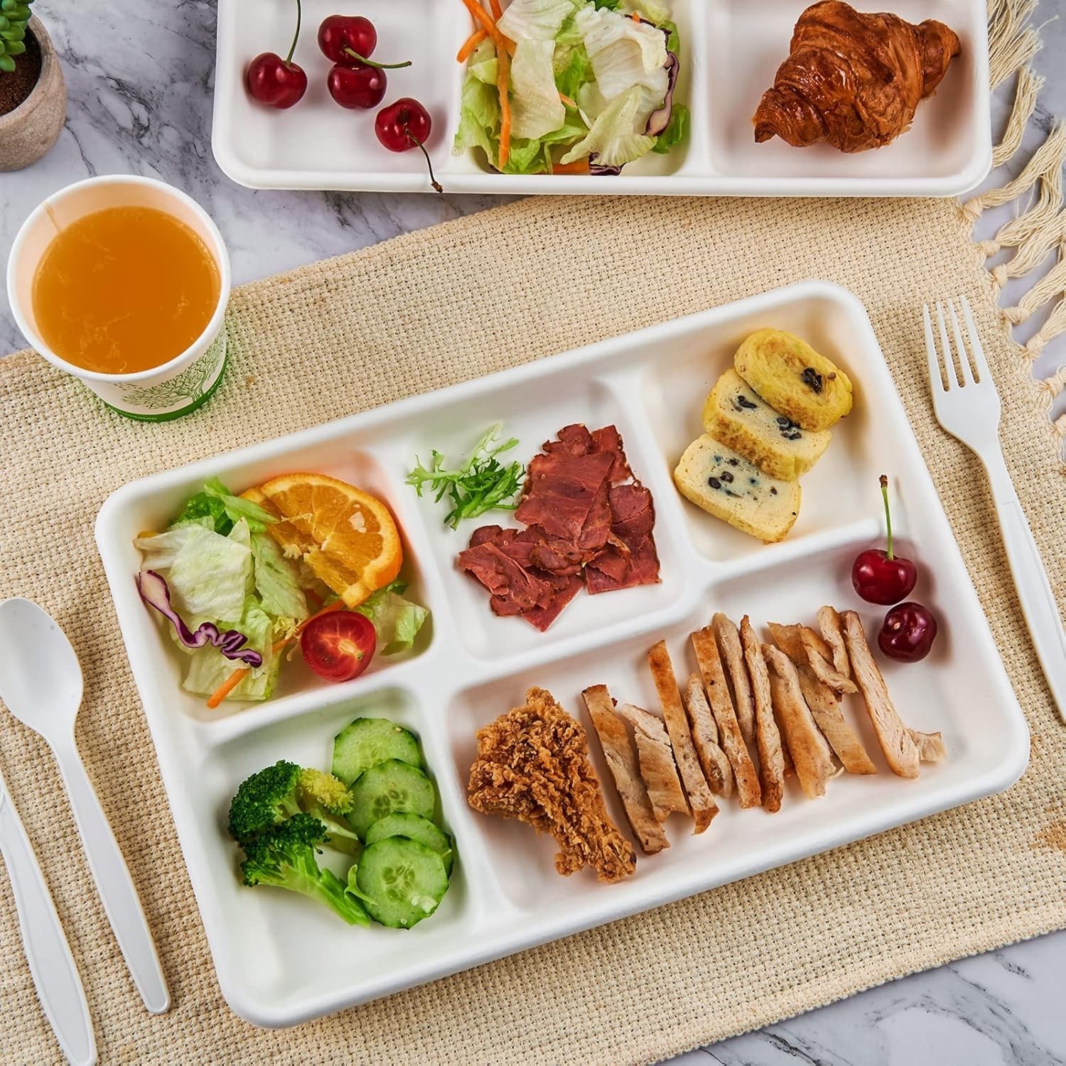 100% Compostable 5 Compartment Plates, 100 Pack Disposable Compartment Paper …