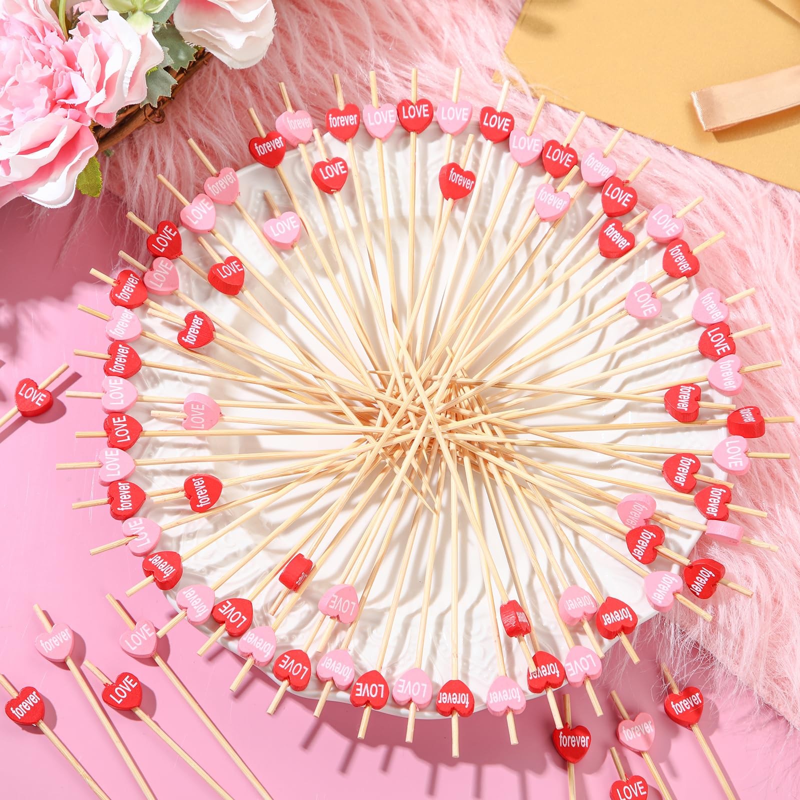100 PCS Bamboo Cocktail Picks 4.7 Inch Toothpick Cupcake Topper Fruit Skewer
