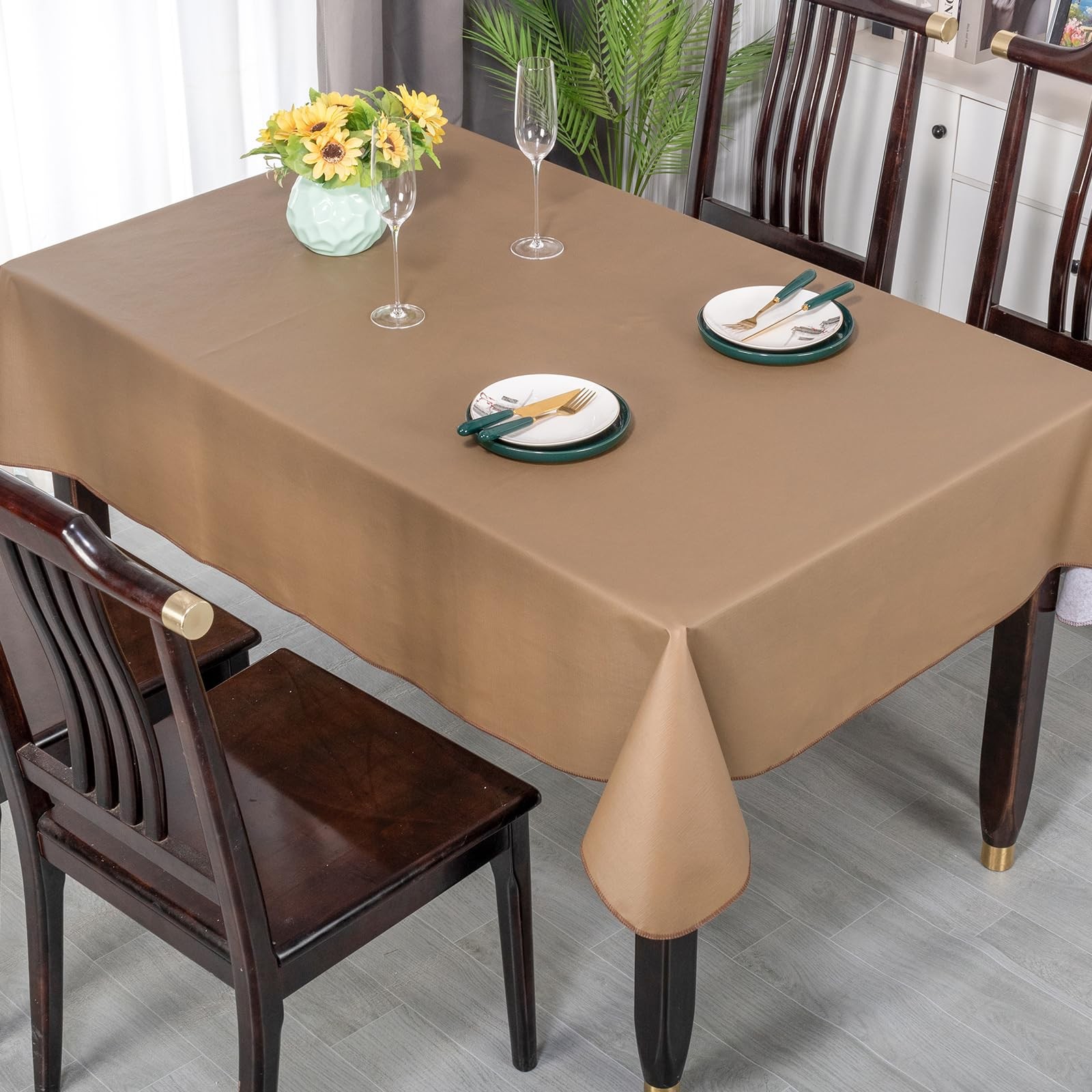 Elegant Rectangular Tablecloth, 100% Waterproof Vinyl, Solid Color Tablecloth, M