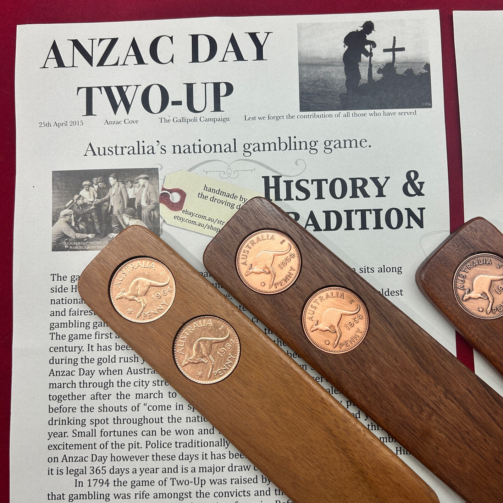 1974 Birthday Gift Aussie Two-Up Game set with Australian pennies Anzac Day