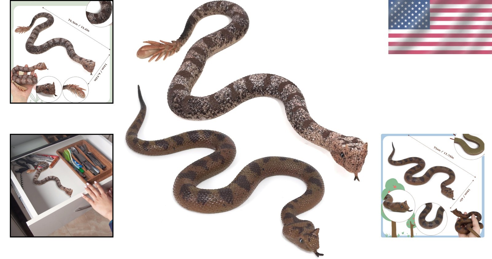 2pcs Realistic Fake Snake Toys Rubber Rattlesnake Garden Scare Decor