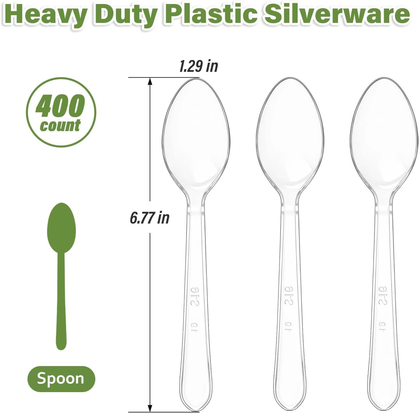 Clawsoff 400 Count Clear Plastic Spoons Disposable, Plastic Cutlery Utensils Set