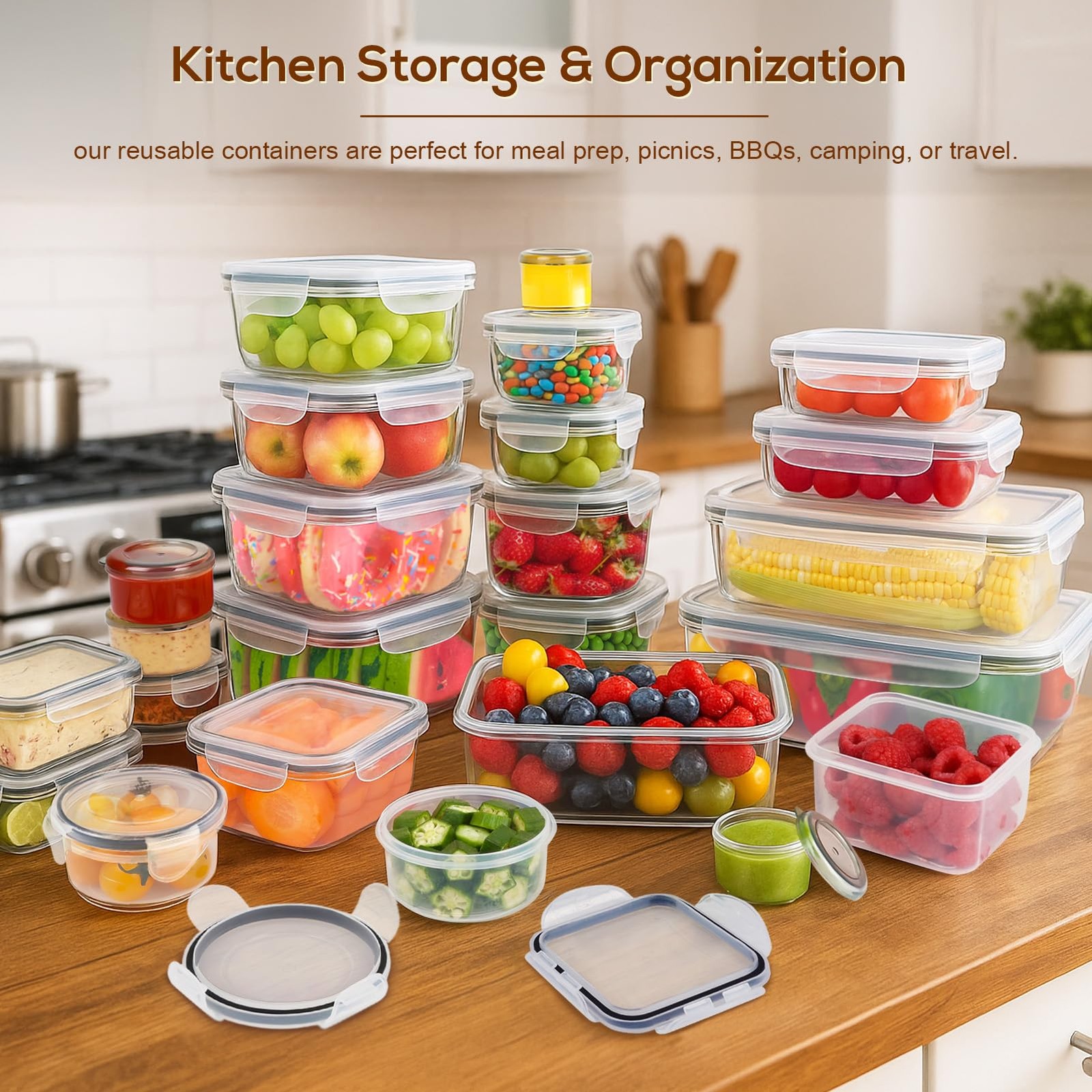 50 PCS Thicker Food Storage Containers with Lids, Clear Stackable Airtight Leakp