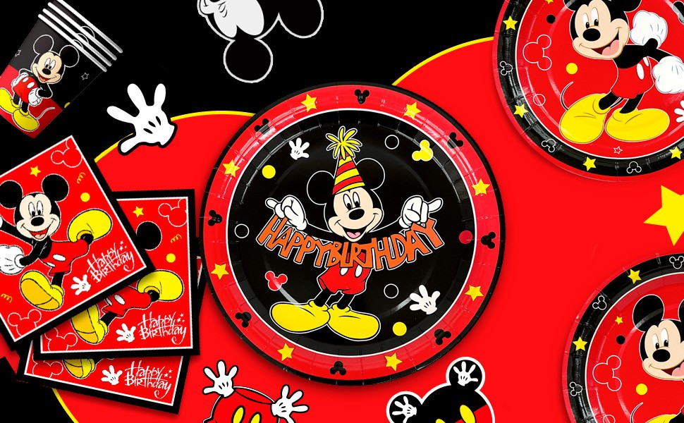 141Pcs Mickey Mouse Party Decoration Disney Party Supplies Tableware Plates Cups
