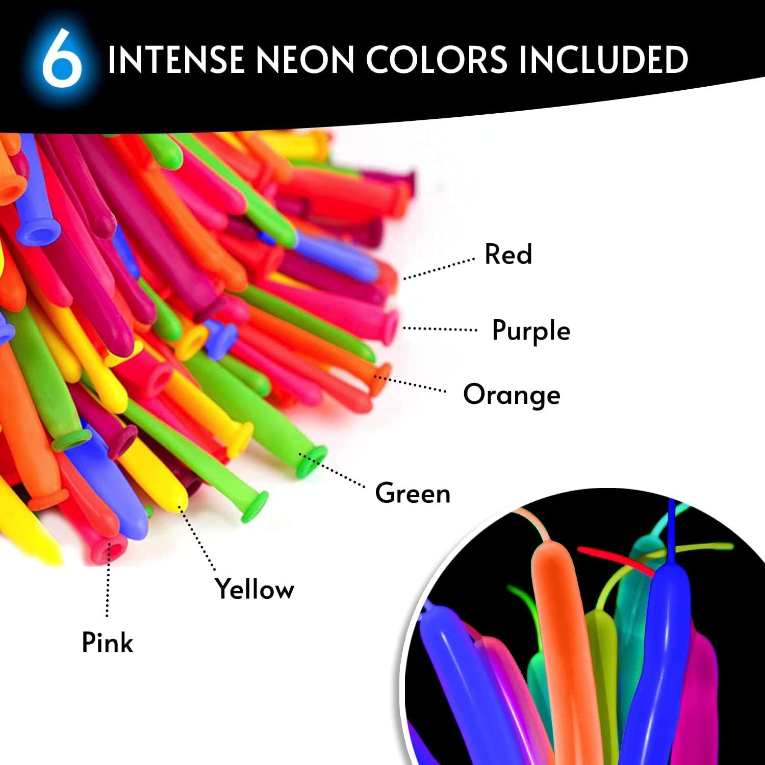 Neon Tying Balloons – Fluorescent Neon Glow Party Balloons for Tying Balloon …