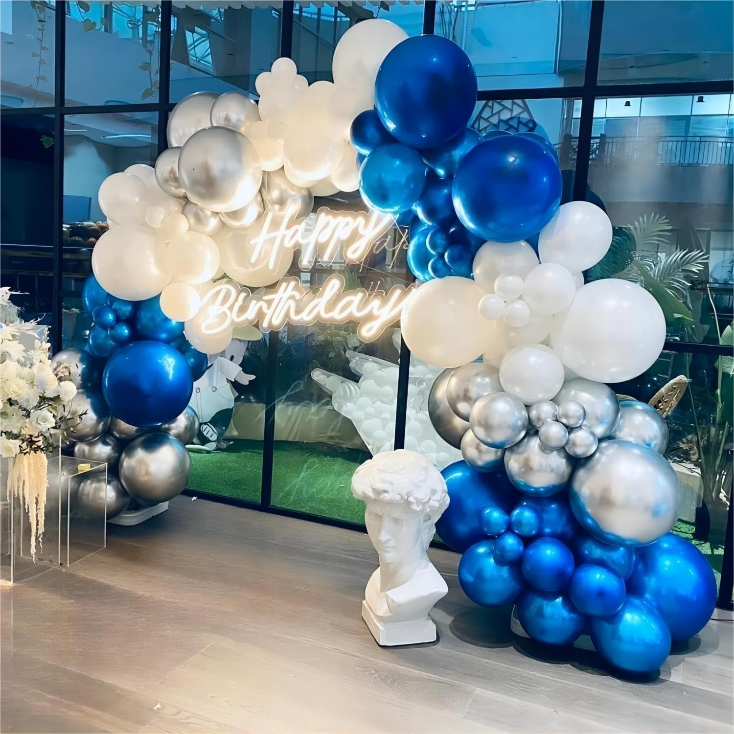 136pcs Blue White Silver Balloon Garland Kit 18/12/10/5 Inch Royal Blue, Sil…