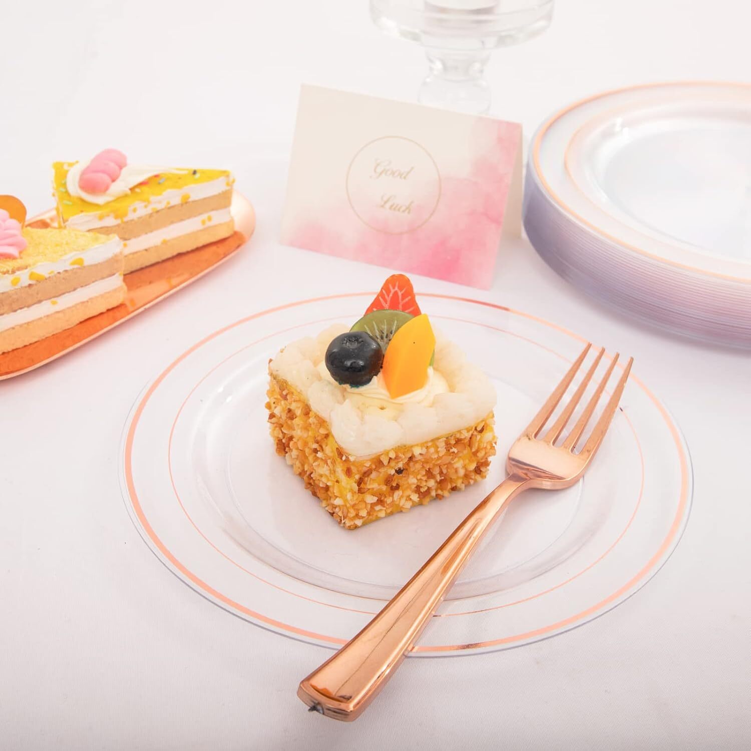 72 Rose Gold Dessert Plates And Forks Set Reusable Bpa Free Party Dishware