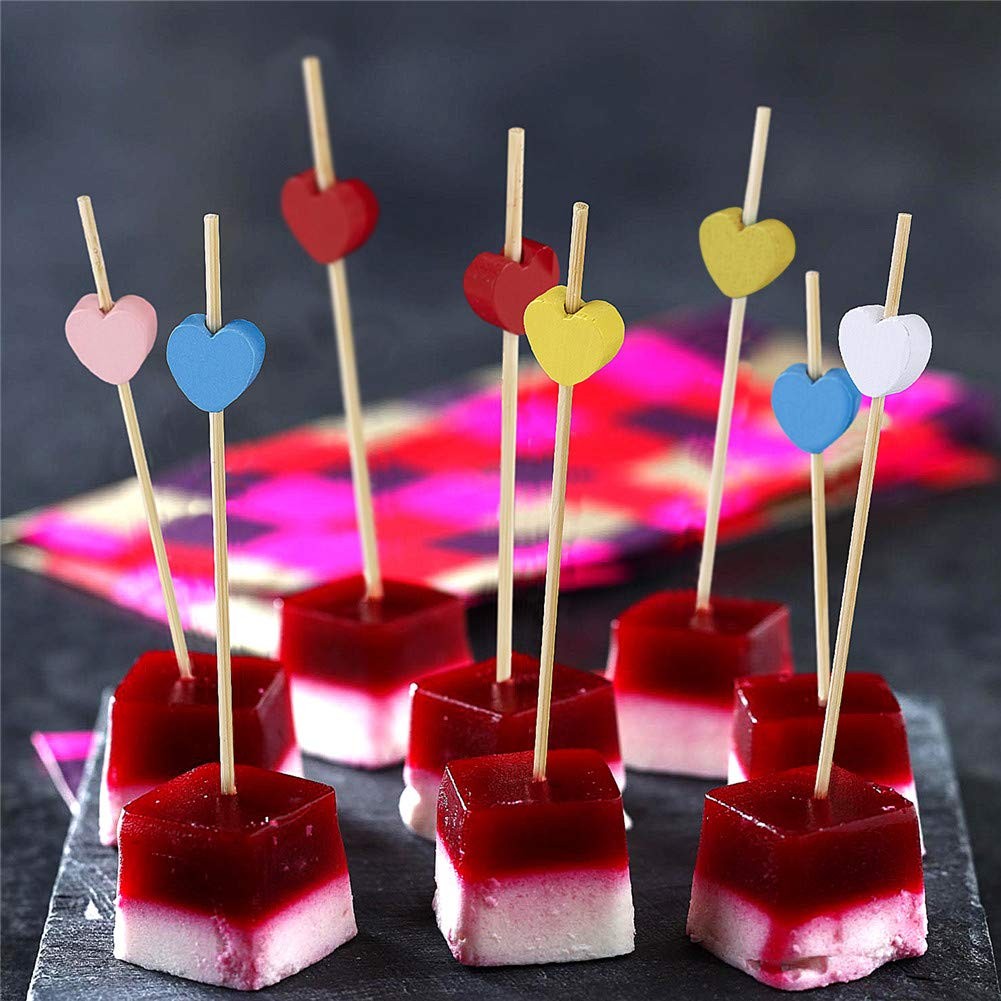 Pink Love Heart Cocktail Picks, 4.7 Inch Long Bamboo Fancy Toothpicks for App…