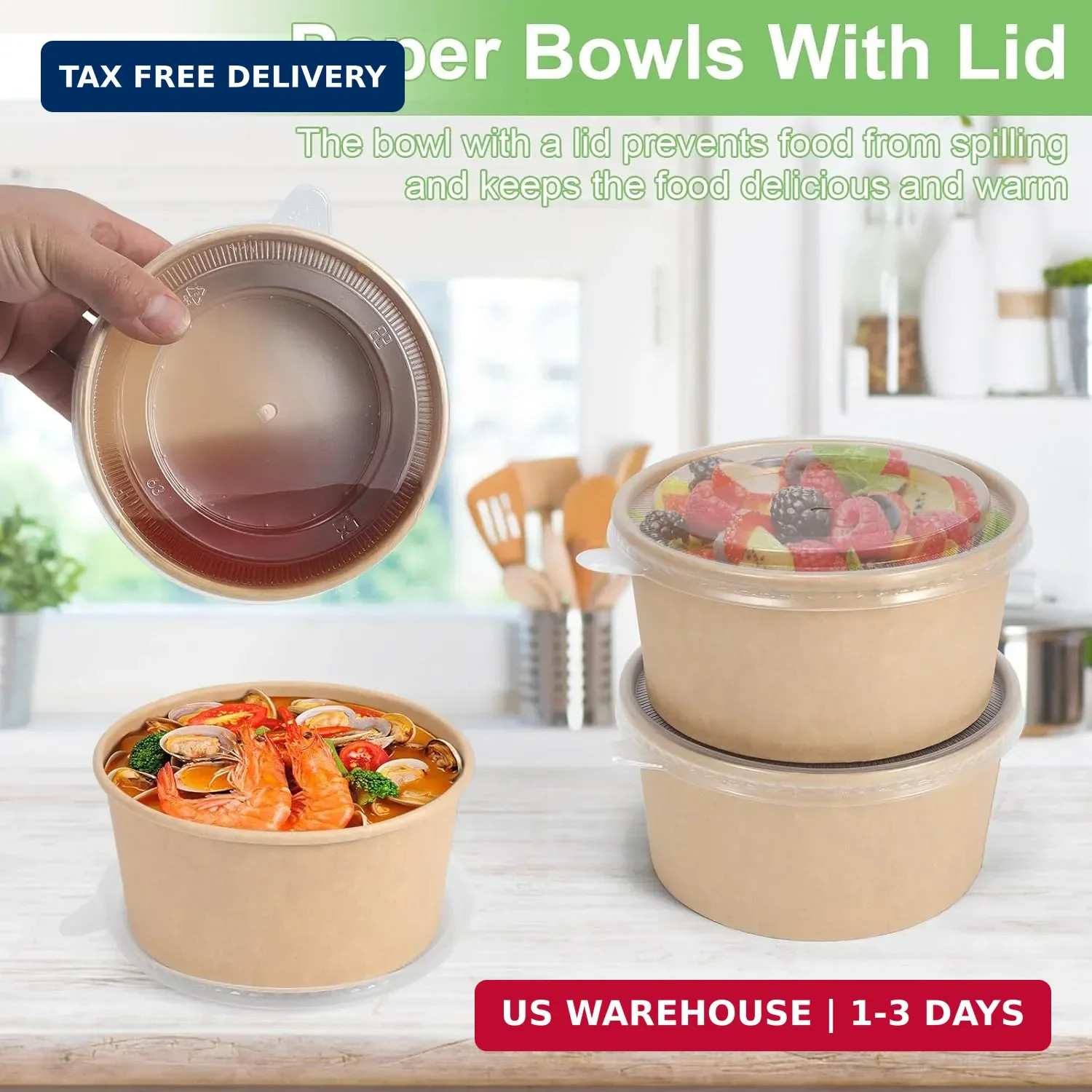 50 Pcs 32 Oz disposable meal prep containers，paper bowls with lids，disposable so