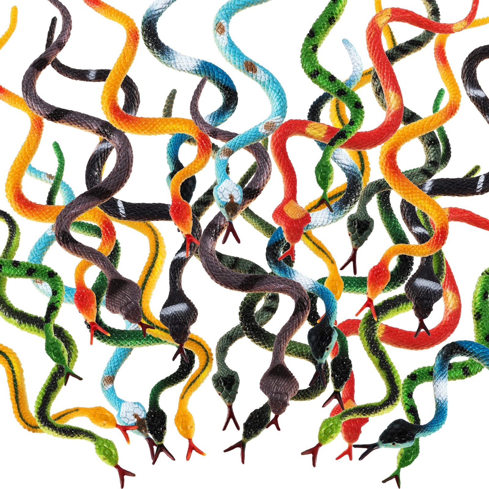 Blulu 24 Pieces Small Plastic Snakes Realistic Rubber 24 pcs, Multi_color
