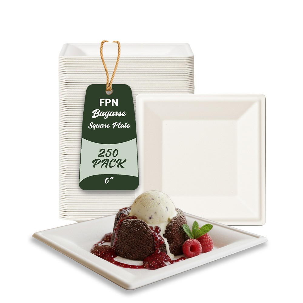 FPN Disposable Plates Square for Party Eco-Friendly Microwave-safe : 6″|8″|10″