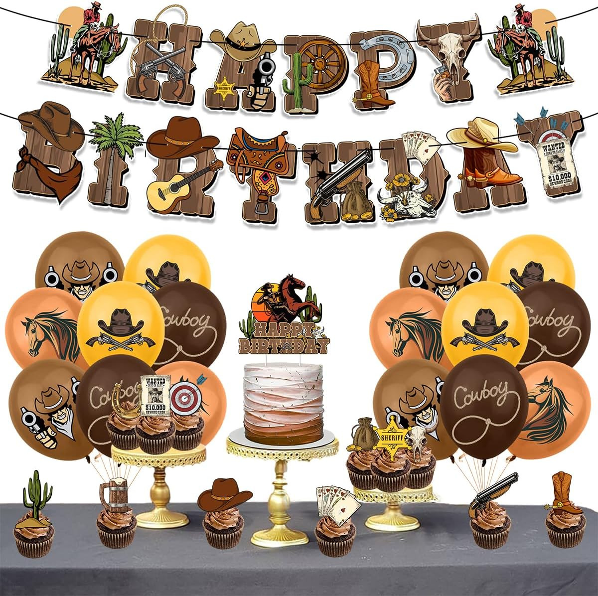 Western Cowboy Party Decorations, Cowboy Party Banner Balloon Cake Toppers