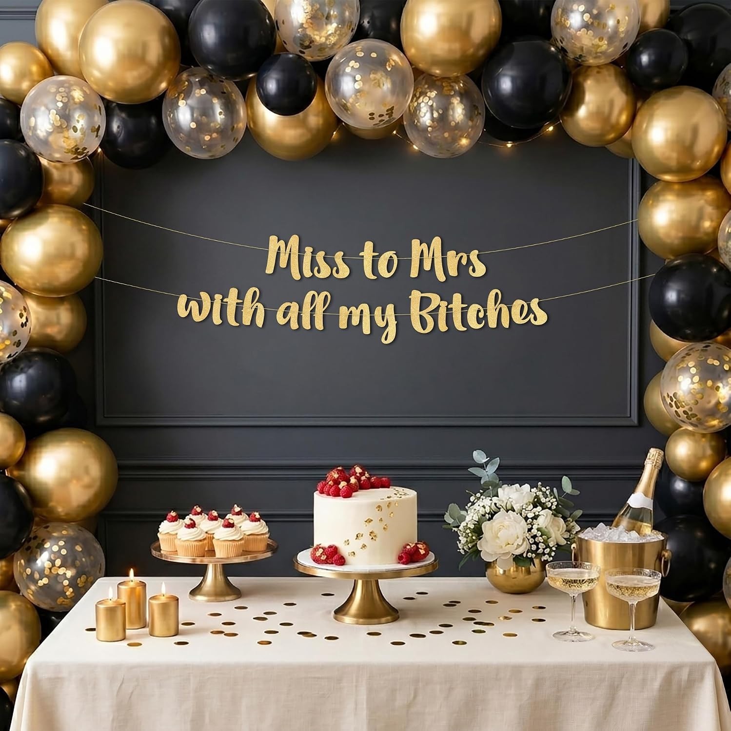 Bachelorette Party Banner Gold Glitter Pre Strung Decorations For Her