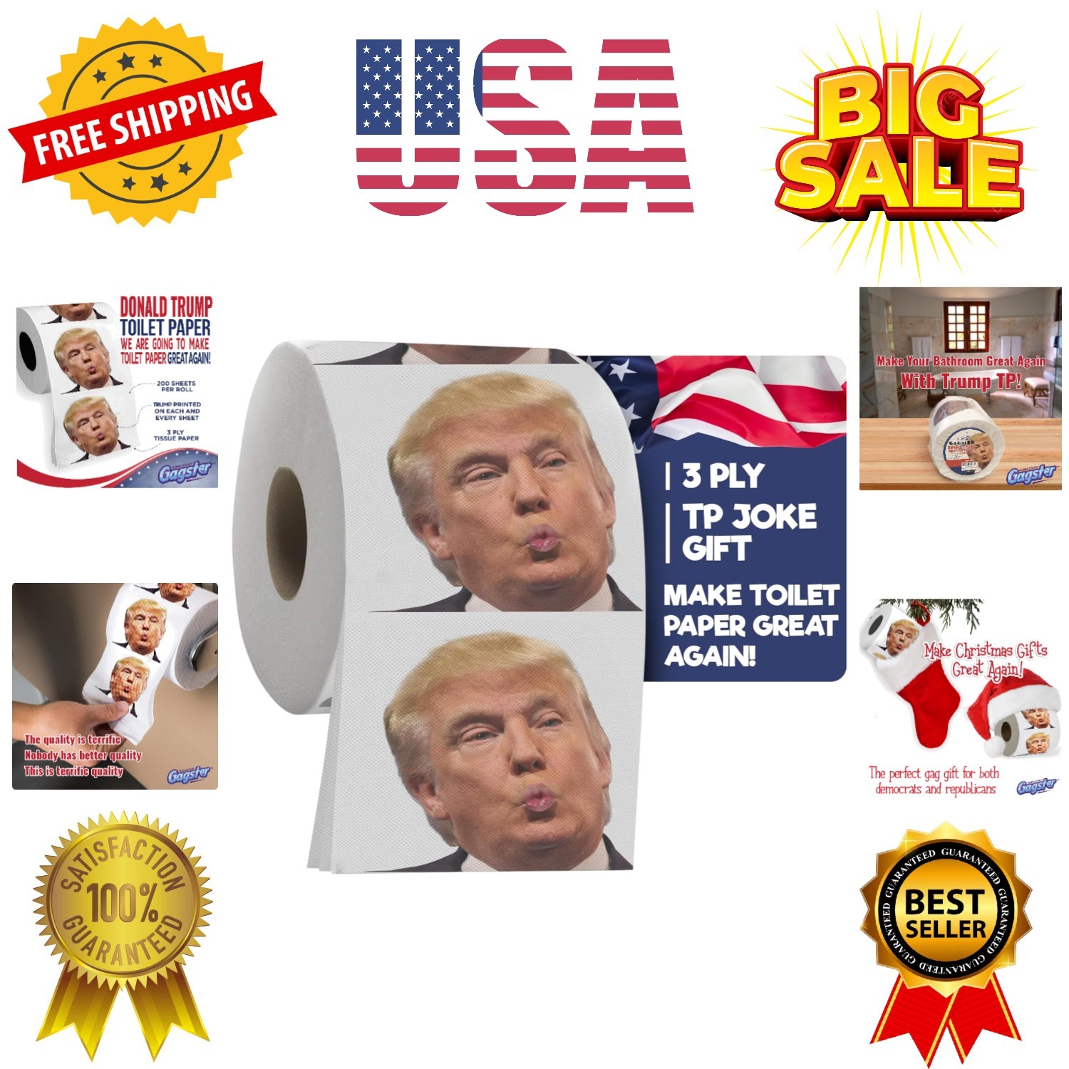 Trump Political Toilet Paper Roll by – 3 Ply Funny Novelty Gag TP with Full-C…