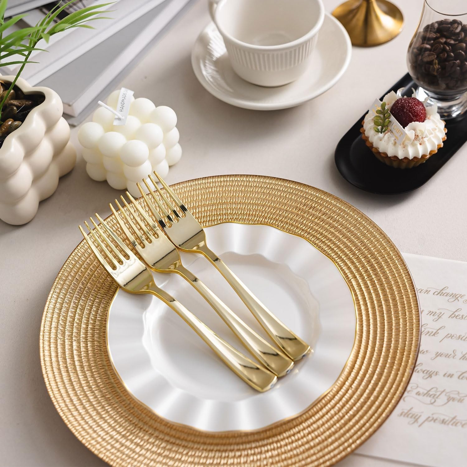 100PCS Gold Plastic Forks, Solid, Durable and Heavy Duty Gold Plastic Forks D…