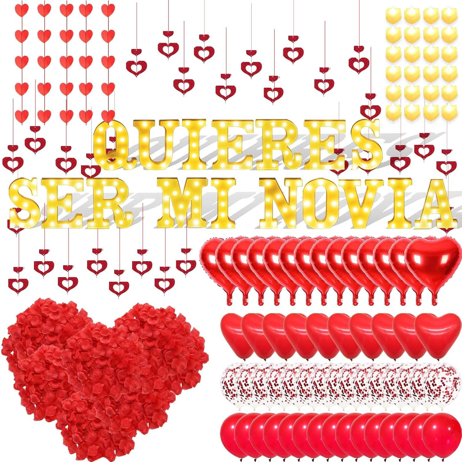 Quieres Ser Mi Novia Light Up Letters Proposal Decorations, 17Pcs 6.3″ Letter Si