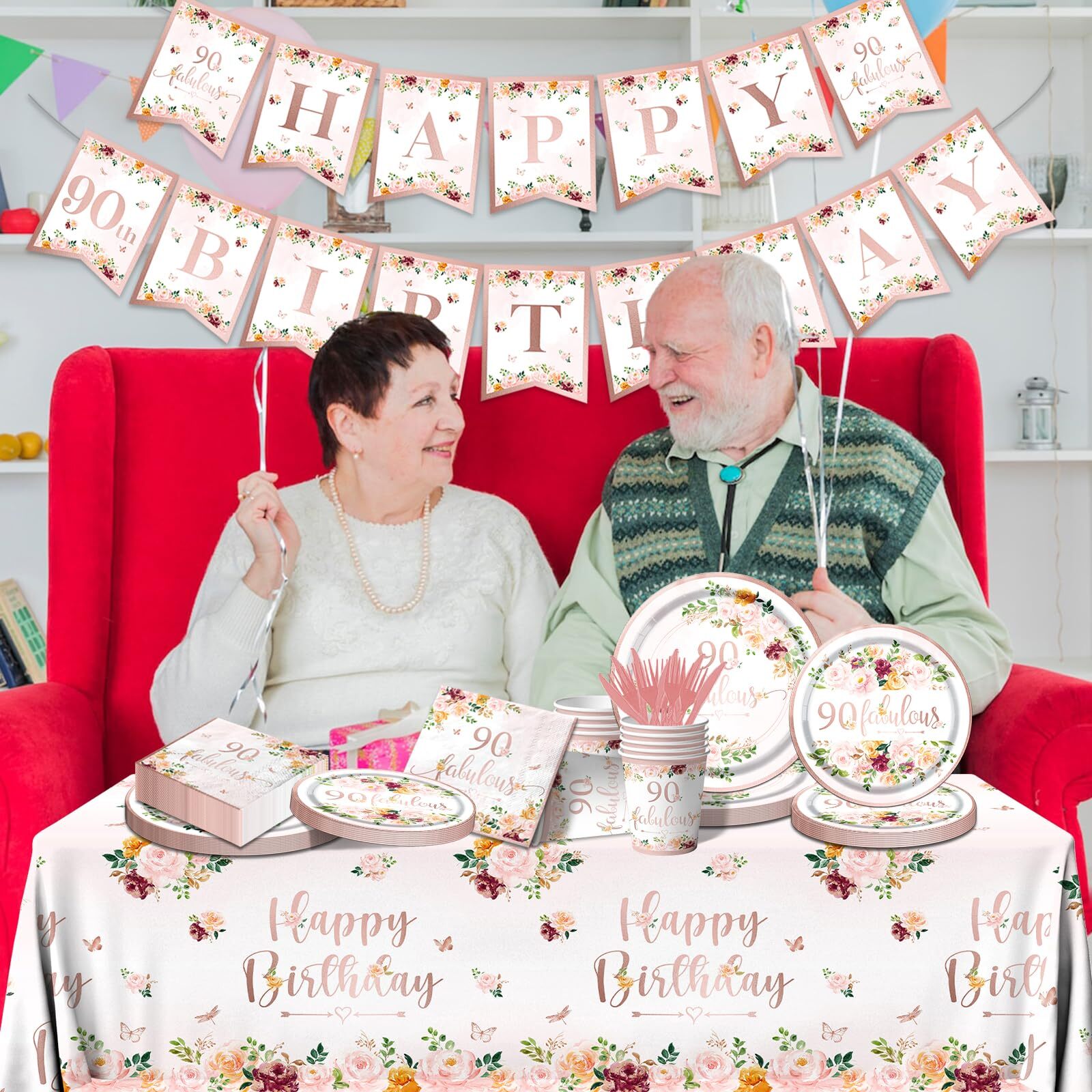 90th Birthday Party Supplies – Rose Gold Party Decorations 90th Birthday Tabl…