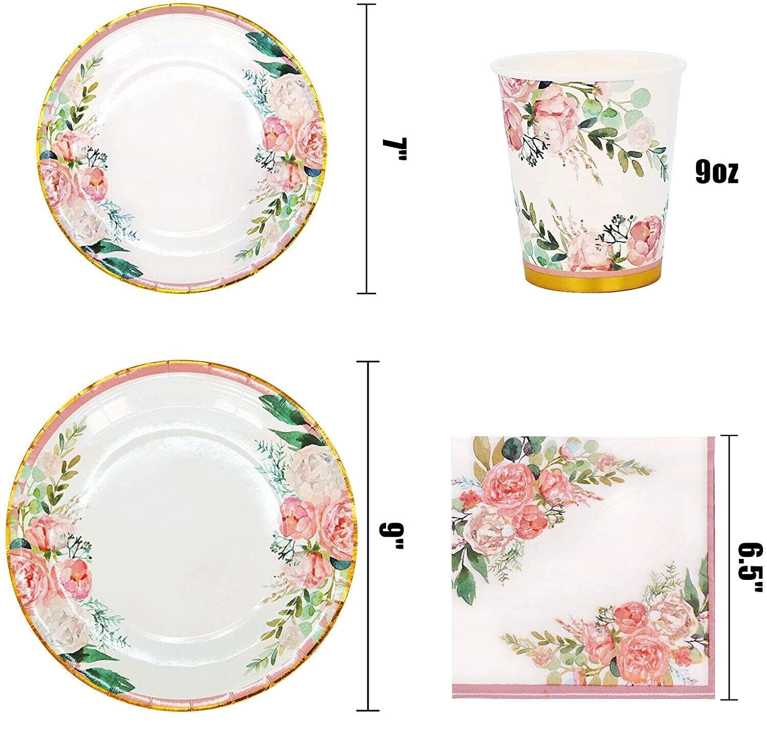 Disposable Floral Party Supplies Pink Plate Cups All Occasions 25 Serves 125 Pcs