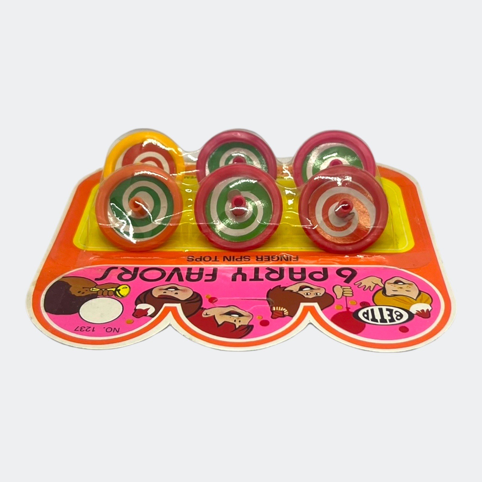 Vintage 1981 Betta 6x Plastic Finger Spin Tops (Party Favors) – New on Card – HK