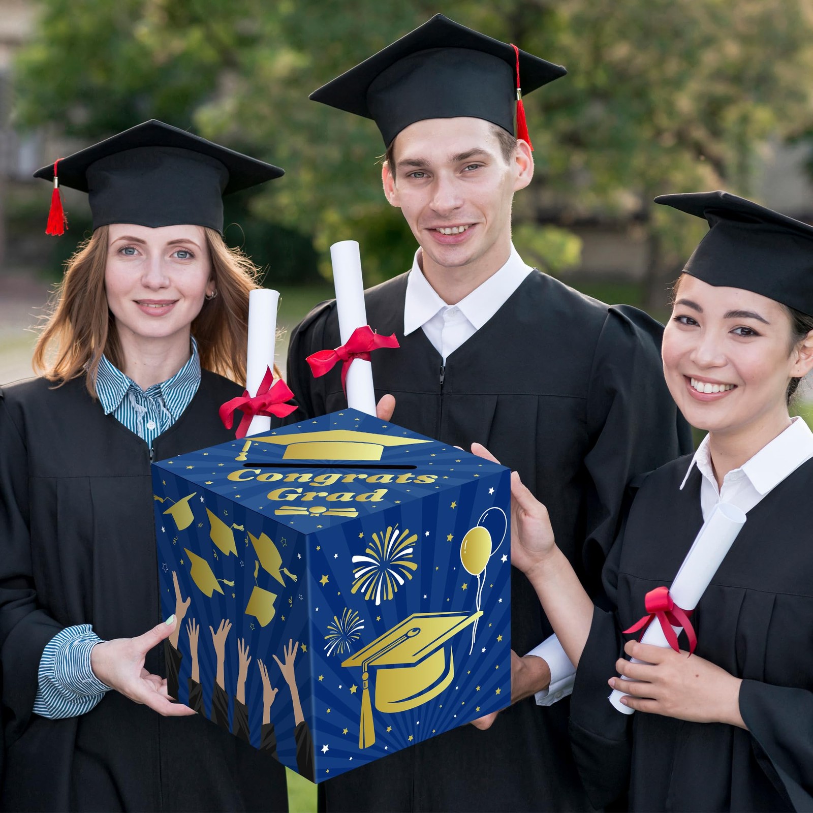 Graduation Decorations 2026 – Blue Gold Graduation Card Box for Graduation Decor