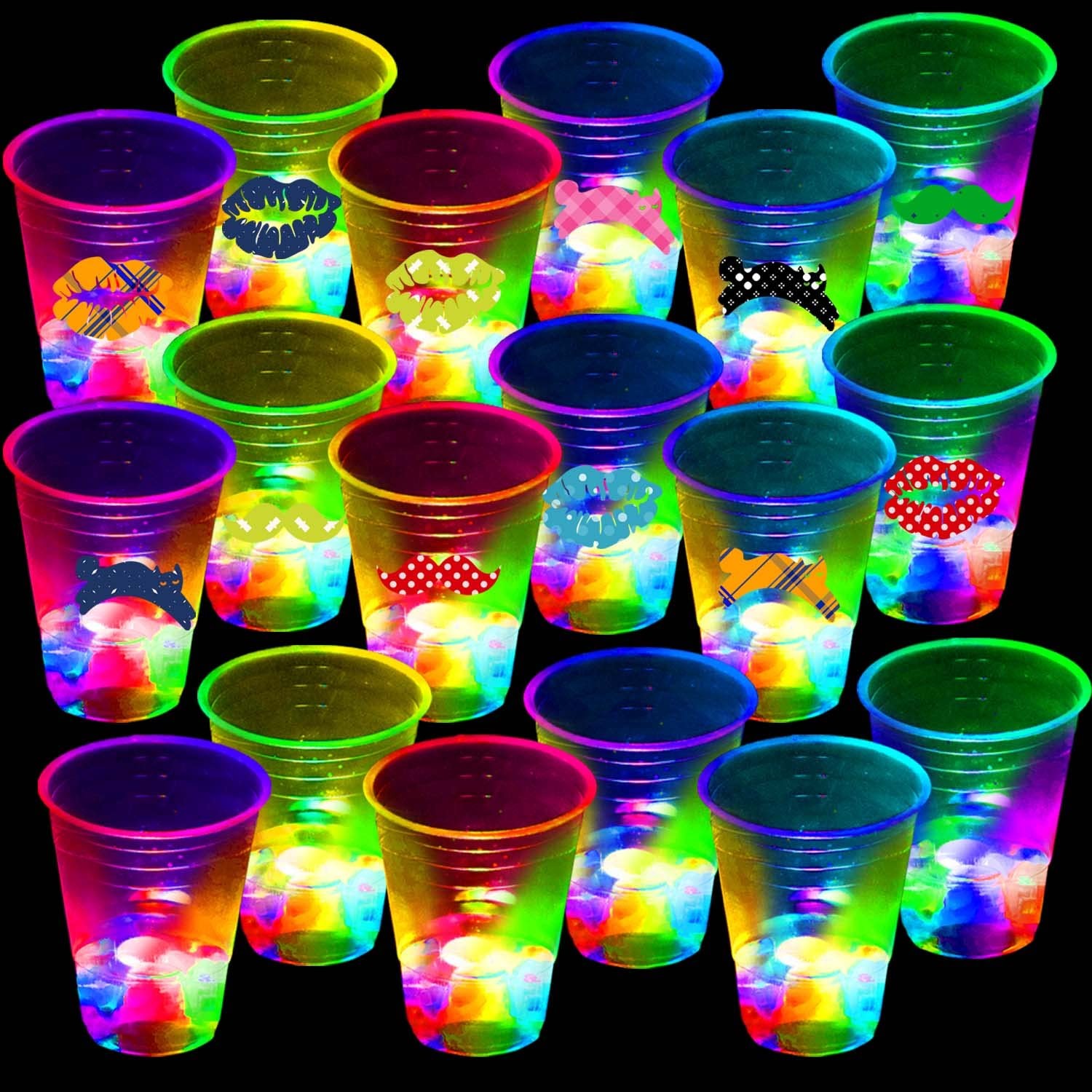 16oz Glowing Party Cups for Indoor Outdoor Party Event Fun,Light Up Flashing …