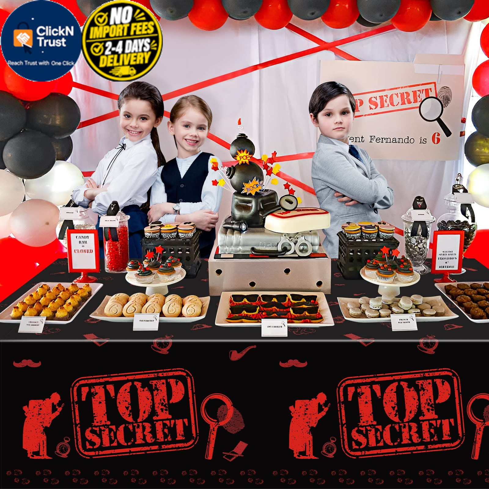 K1tpde 3PCS Spy Party Tablecloths for Kids Birthday 87×51 inches, Black