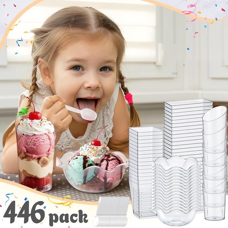 Plastic Dessert Cups Bulk Mini Bowls W/ Spoons Picks Parties Events New