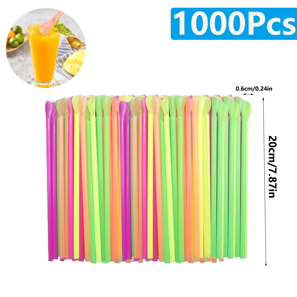 50-2000Pcs Color Spoon Straws Milkshake Smoothie Spoon Beverage Drinking Straw f