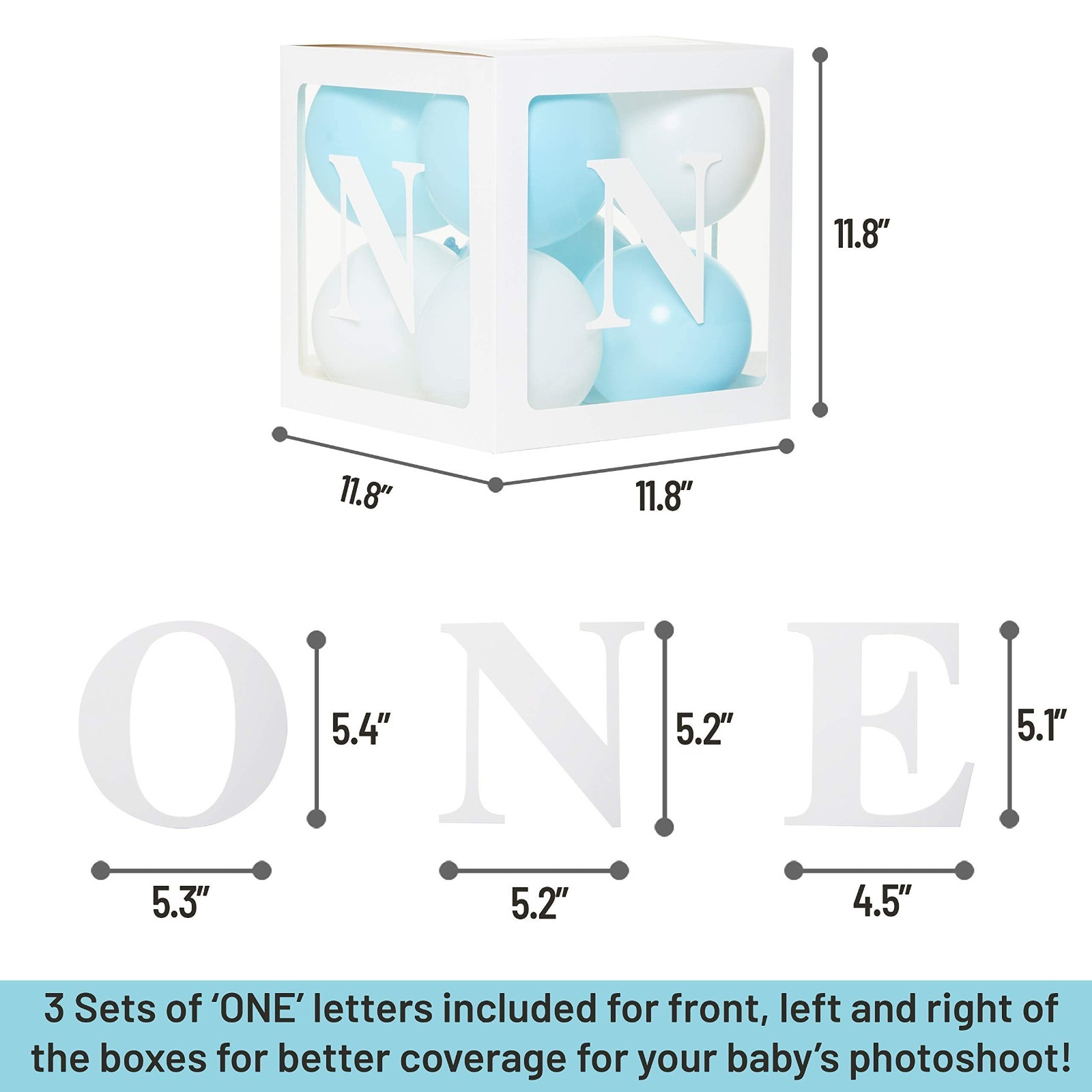 1st Birthday ‘ONE’ Boxes & 24 Balloons – Boy Cake Smash Props & Backdrop Decor