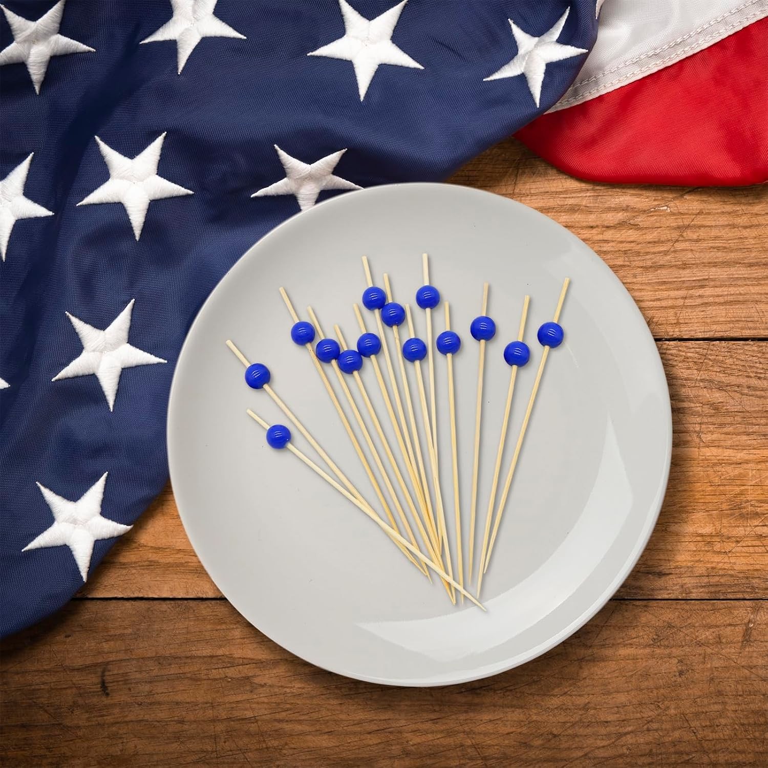 Navy Blue Pearl Cocktail Picks, 4.7 Inch Long Bamboo Fancy Toothpicks for
