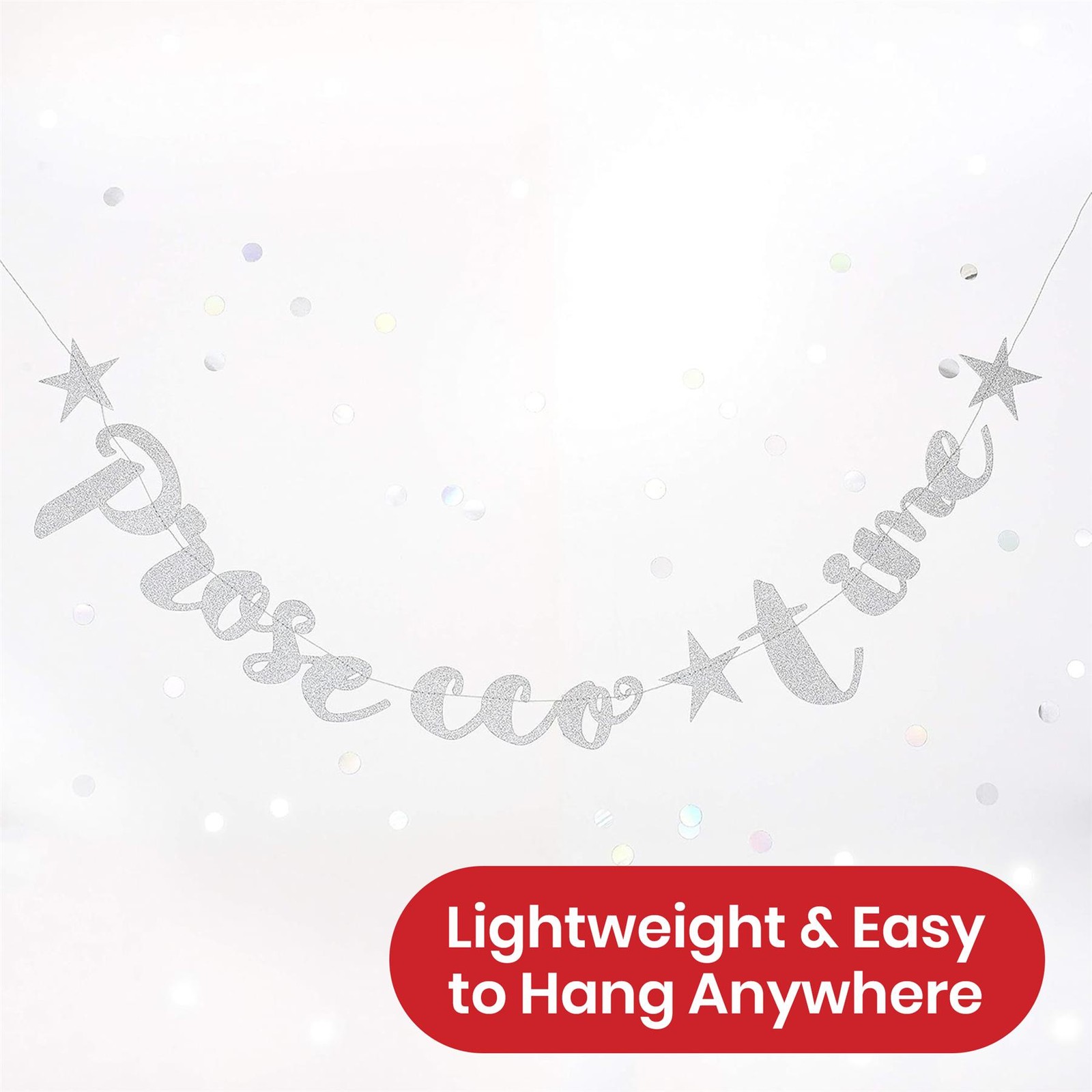 Prosecco Bunting 1.5m Silver Glitter Prosecco Party Banner for Celebrations