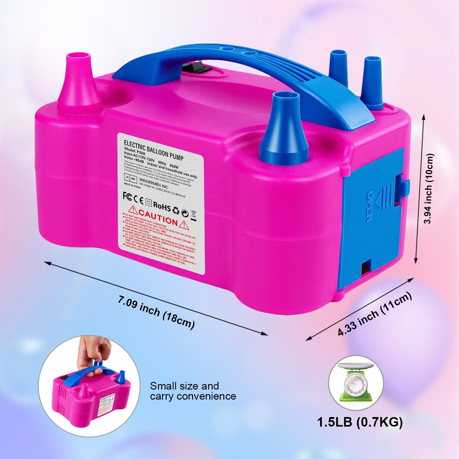 Electric Balloon Pump with Dual Nozzle, Rose Red