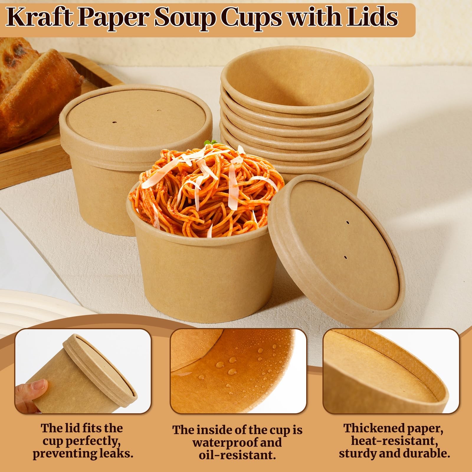 BALDCC 50 Pack 8 oz Soup Containers with Lids, Disposable Ice Cream Cups with Li