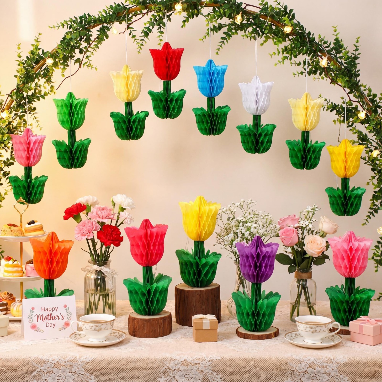 Spring Flower Honeycomb Centerpieces Tulip Table Decoration Party Supplie 10 PCS