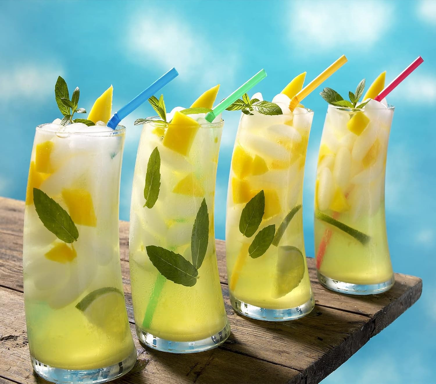 ALINK 500-Pack Solid Colors Flexible Drinking Straws, Plastic Disposable Bendy S