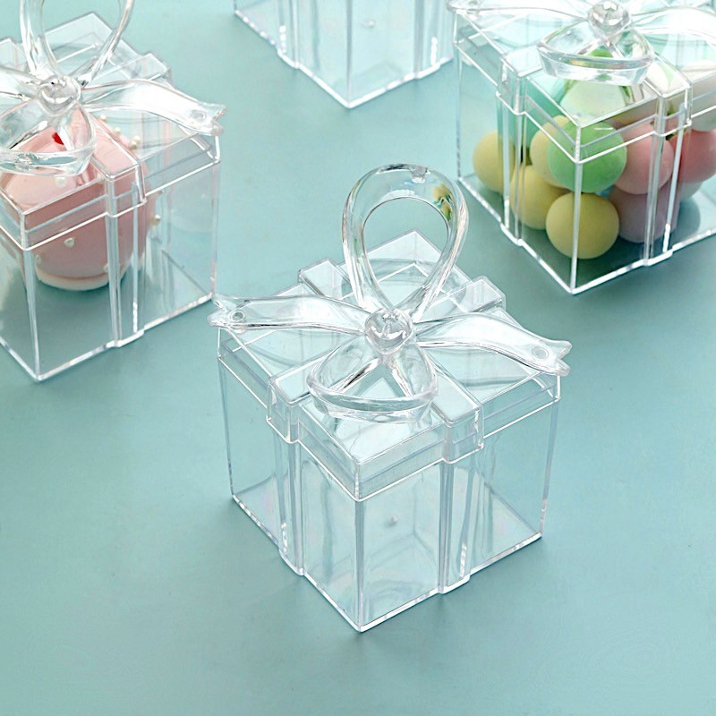 12 Clear 3 in Mini Square Bow Favor GIFT BOXES Party Events Decorations