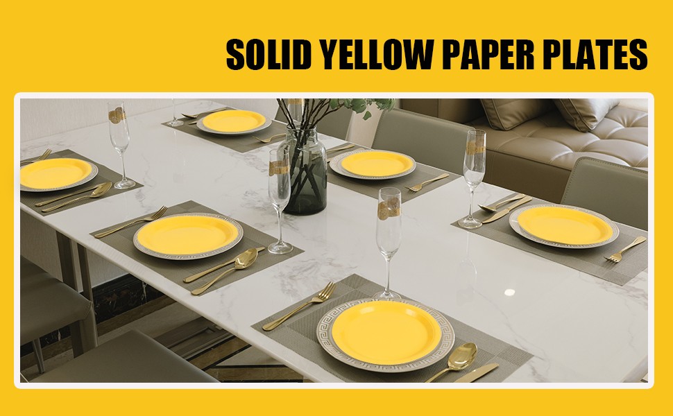 50PCS Solid Yellow Paper Plates – 9Inch Yellow Dinner Plate for Cake Salad Fruit