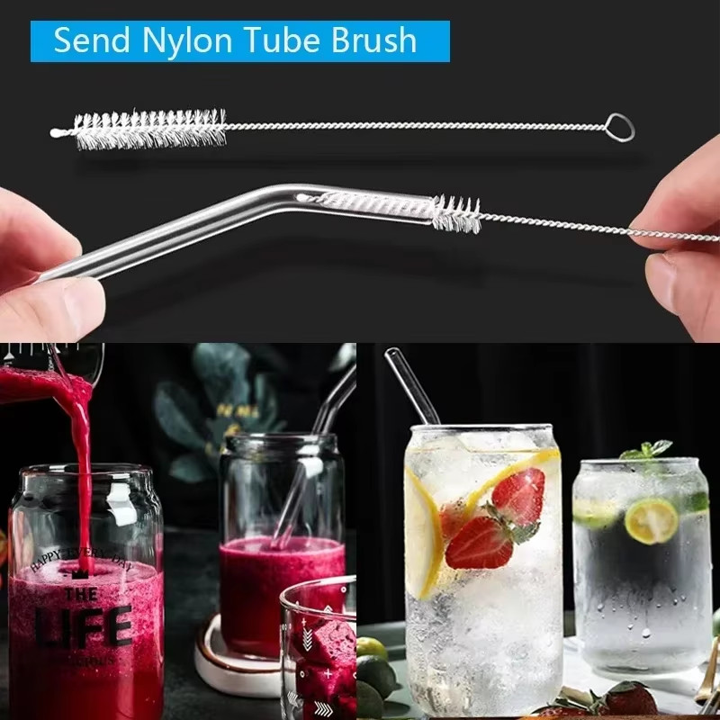 1-10Pcs Reusable Smoothie Glass Straw, Clear Drinking Straws for Smoothie Milksh