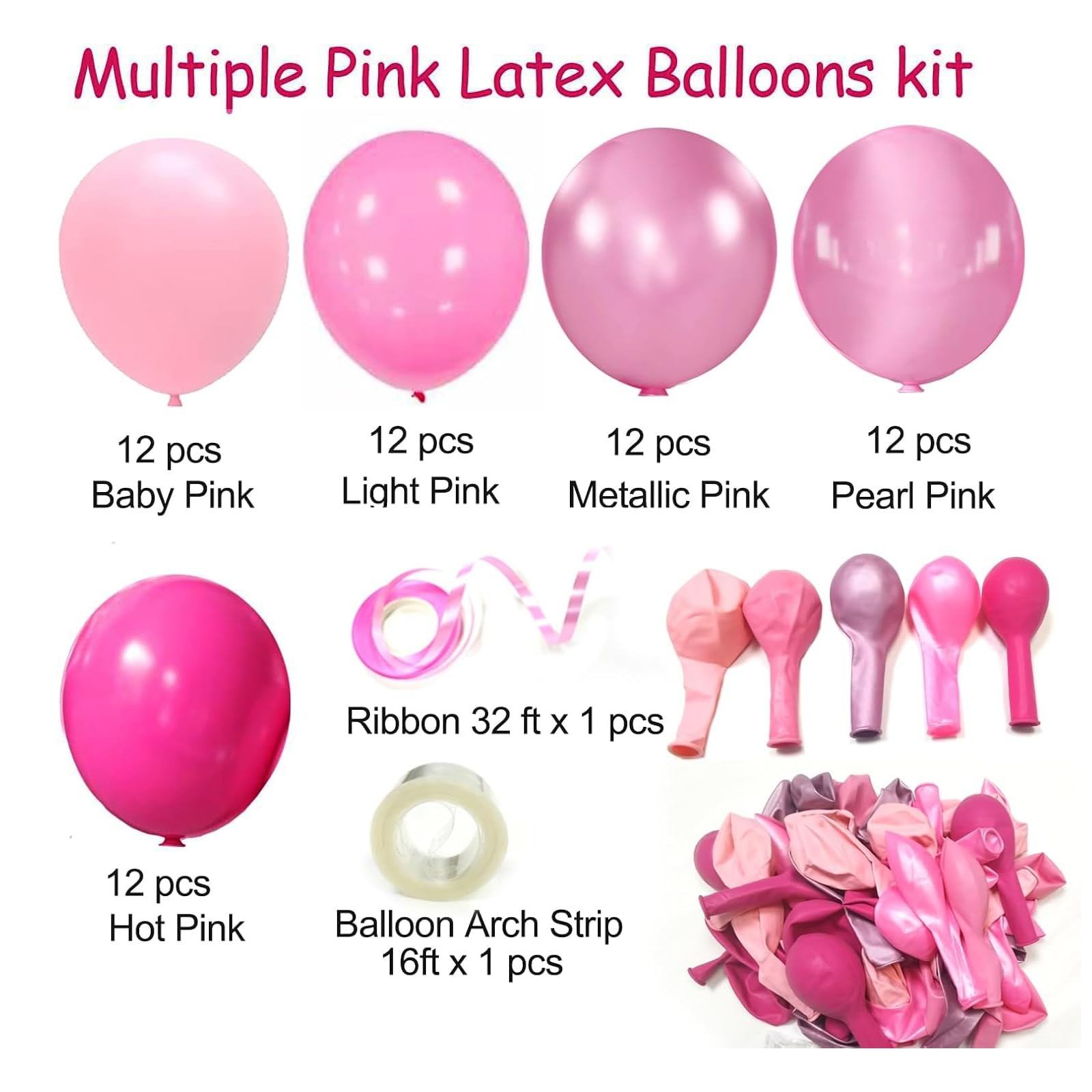 Pink Balloons Metallic Pink Balloon, 60Pcs 12Inch Chrome Deep Light Pearl Hot
