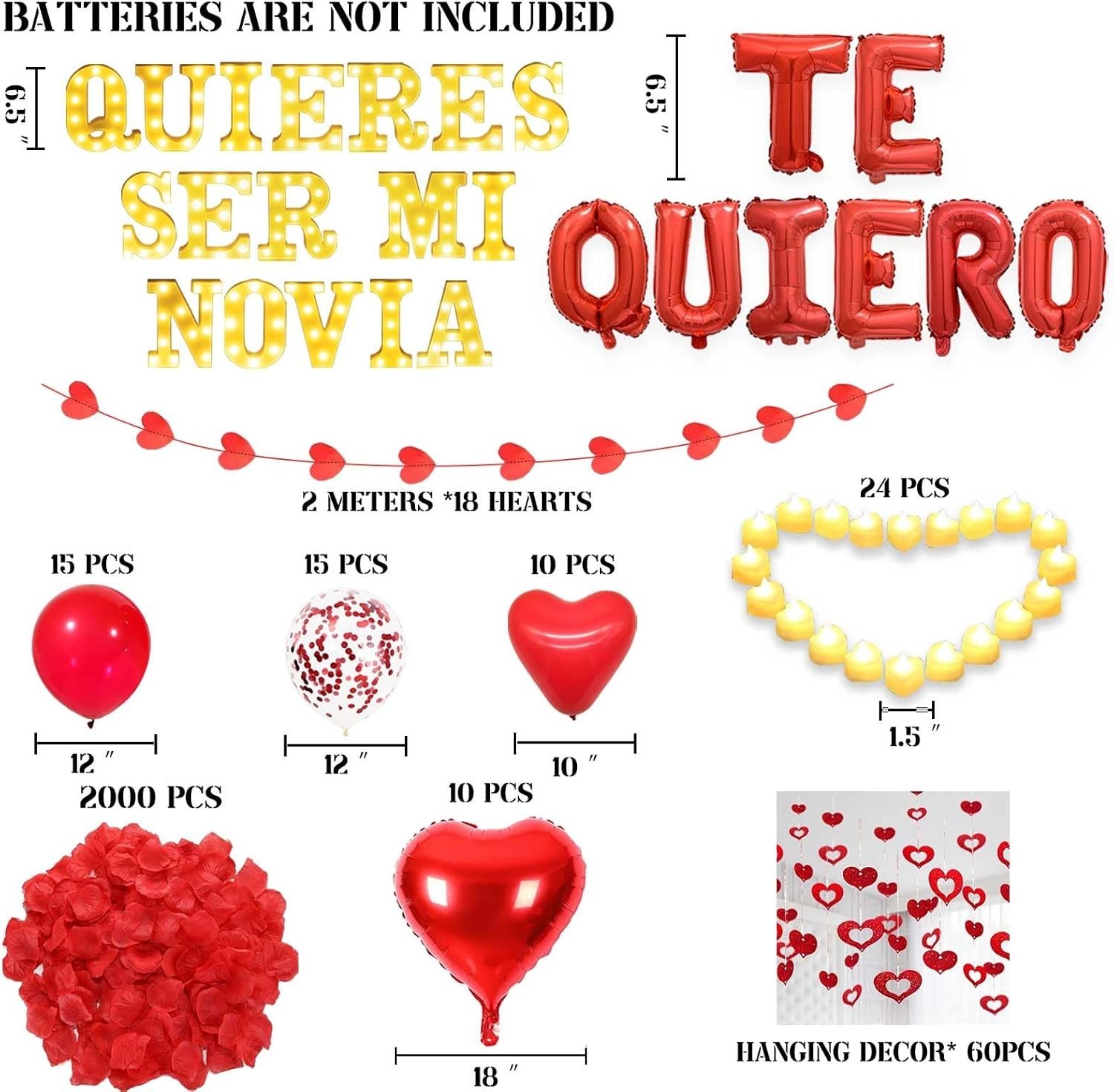 17Pcs 6.3″ Letter Sig,Quieres Ser Mi Novia Light Up Letters Proposal Decorations