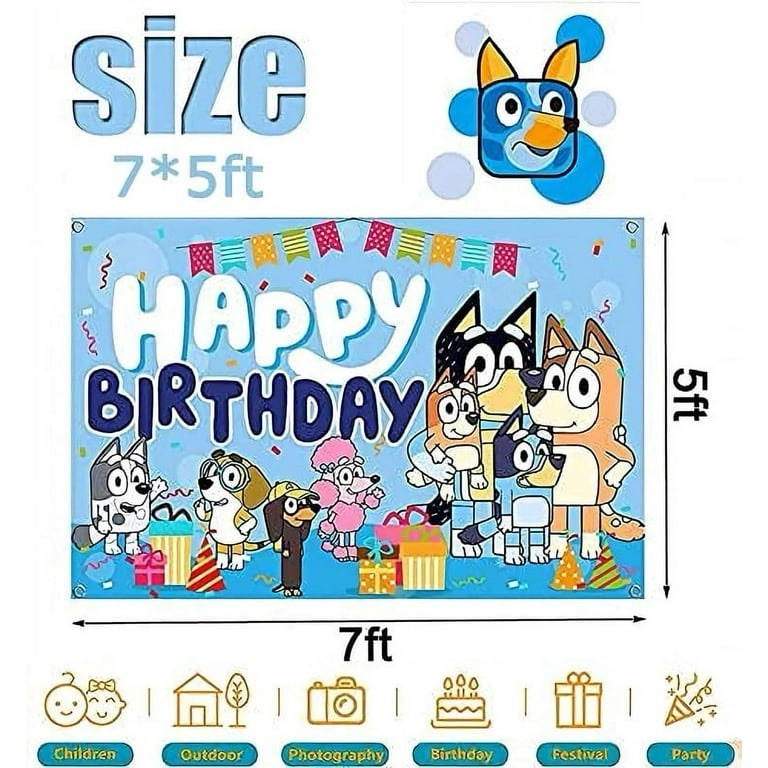 Blue Cartoon Sheepdog Happy Birthday Backdrop,7x5ft Birthday Backdrop Decoration