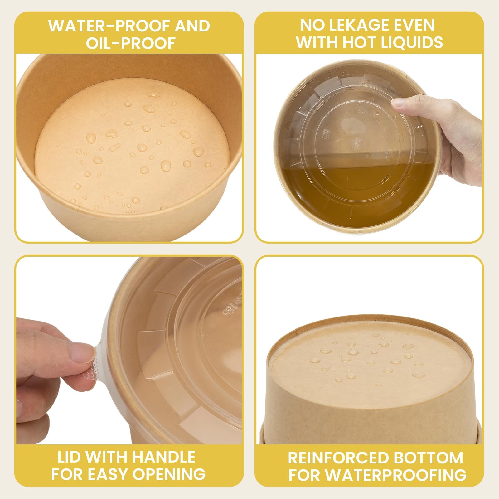 50 Count 25 oz Large Disposable Paper Bowls with Lids, Salad Containers for L…