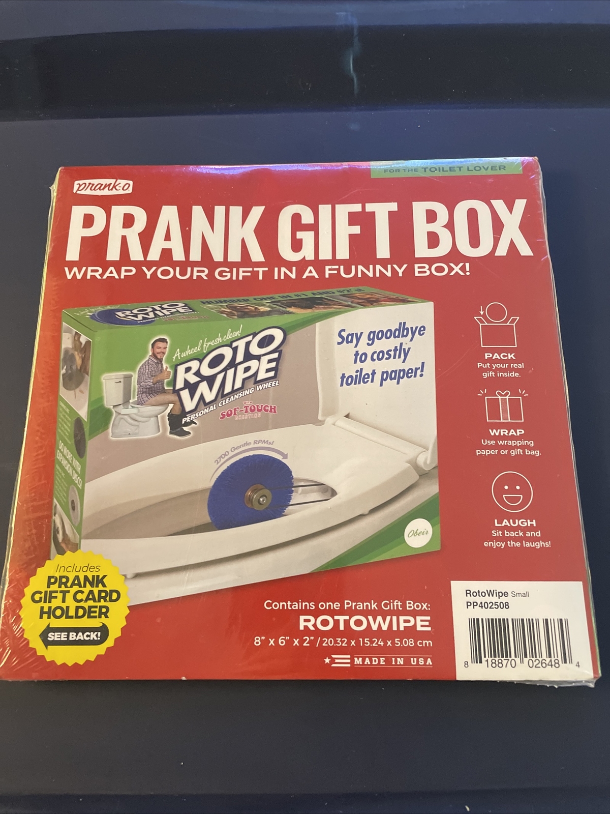 Prank Small 8x6x2 ROTOWIPE fake Gag Funny PARODY Joke Gift Box potty toilet