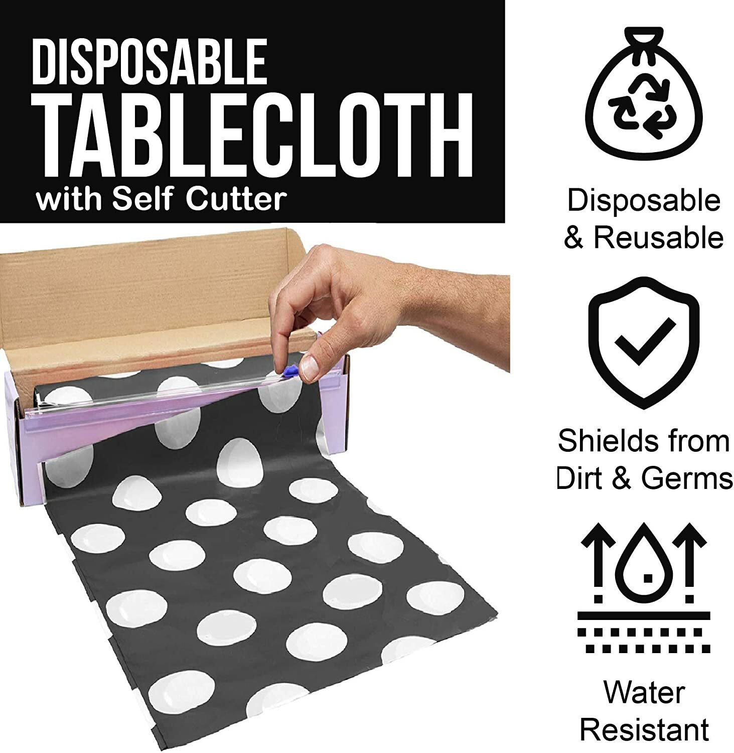 ClearlyElegant: Polka Dot Heavy Duty Plastic, Party Tablecloth Roll W/ Cutter.