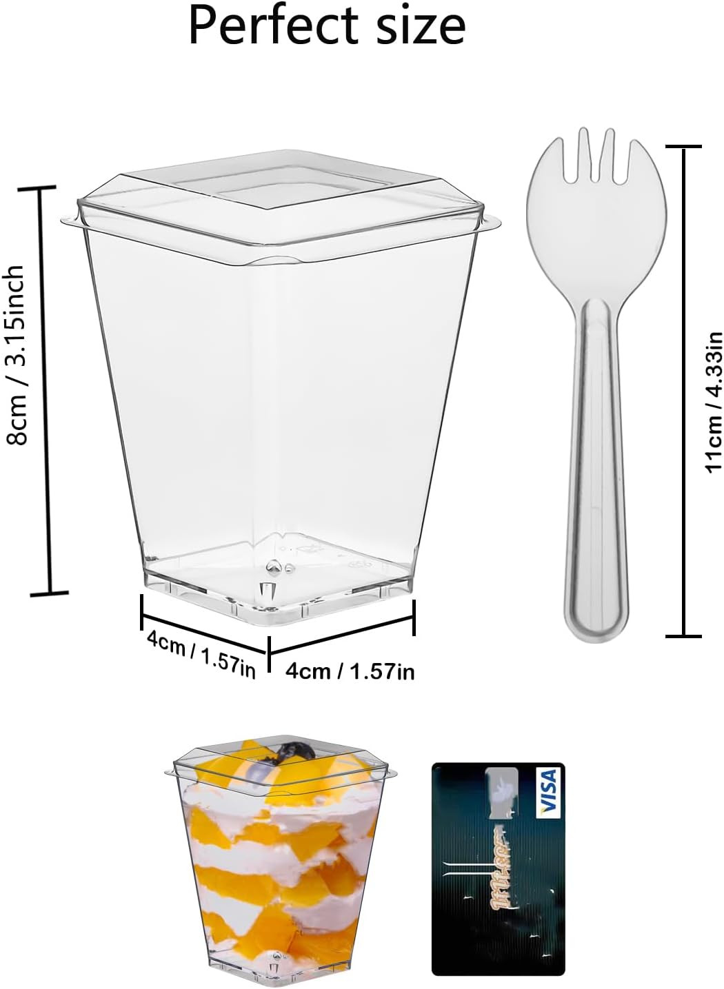 100Pcs Clear Dessert Cups with Lids and Spoons, 5.4Oz Mini Dessert Cups Reusable