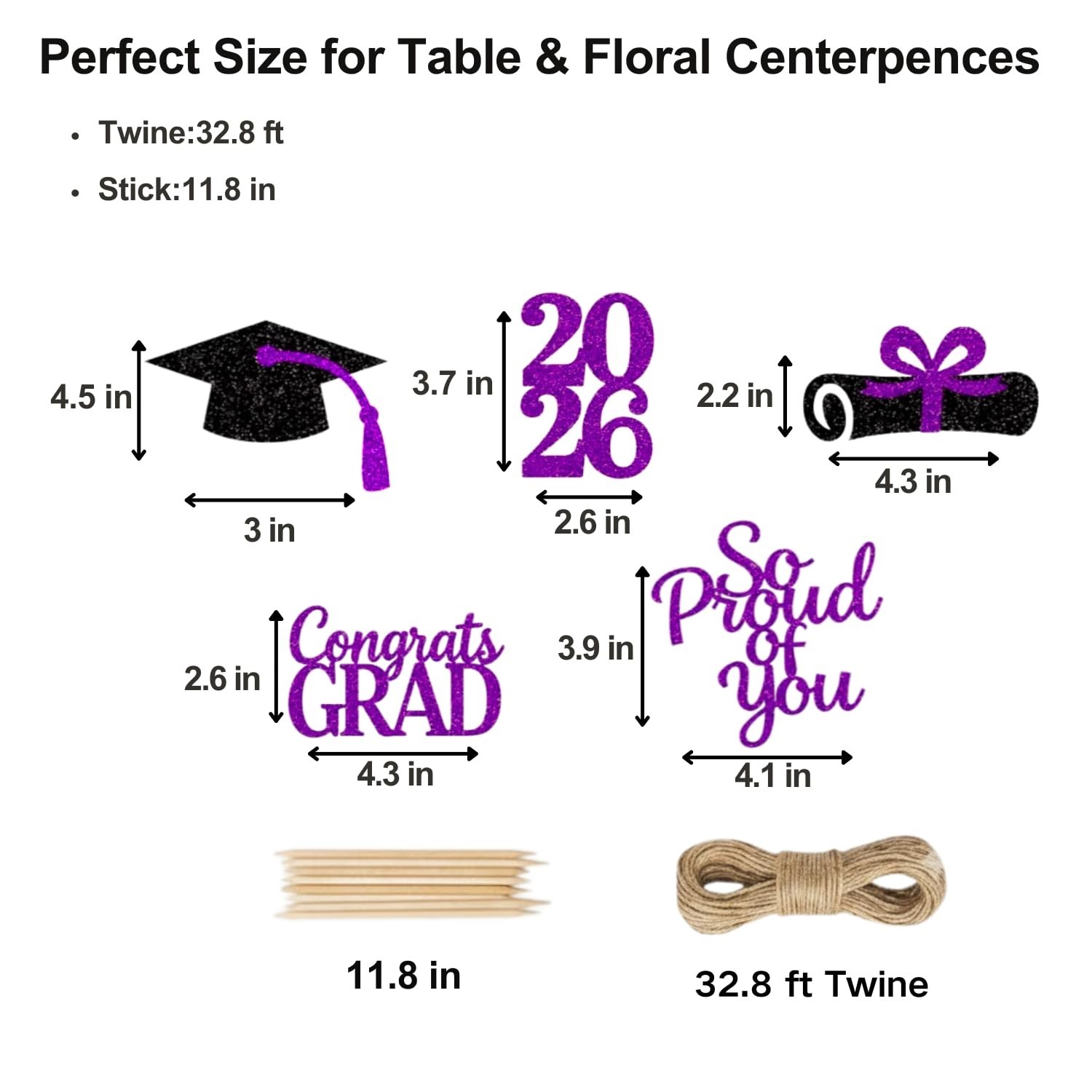 20-Pack Double Sided Graduation Centerpiece Sticks & Twine – Class of 2026 Decor